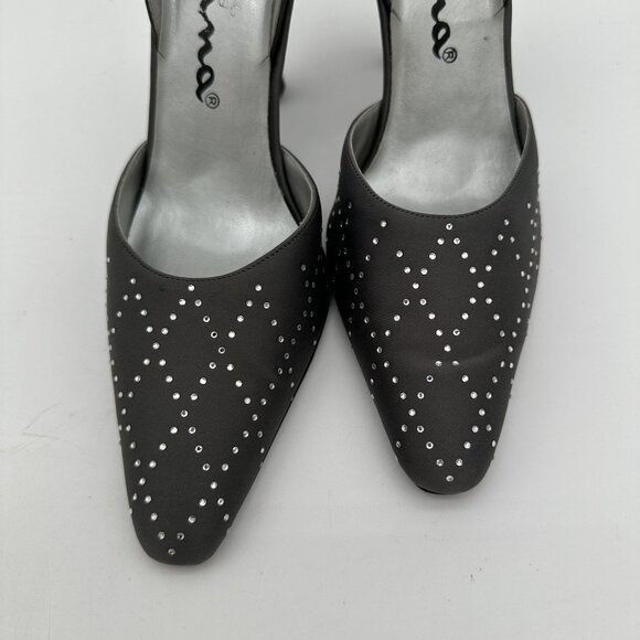 Nina Womens Size 8 Gray Satin Slingback Heels With Rhinestone Embellishments - Picture 4 of 10